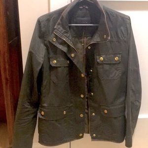 Jcrew army green lightweight jacket, brass buttons